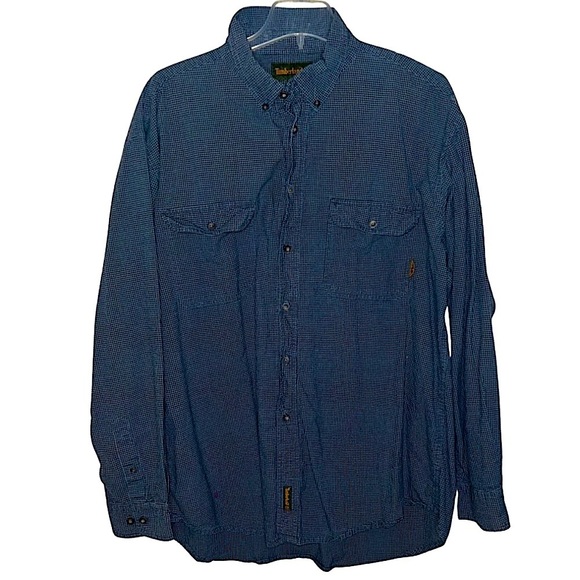 Timberland Button Down Shirt Black and Blue Checked Cotton Size XL - Picture 1 of 8